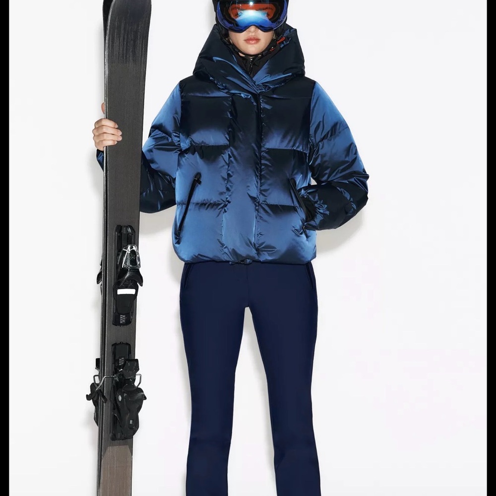 Zara Women's Shiny Navy Ski Jacket and snow pants